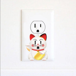 Maneki-neko - Fortune Cat Charm - Japanese - Lucky Cat - Electric Outlet Wall Art Sticker