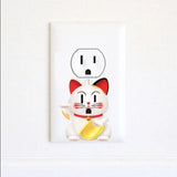 Maneki-neko - Fortune Cat Charm - Japanese - Lucky Cat - Electric Outlet Wall Art Sticker